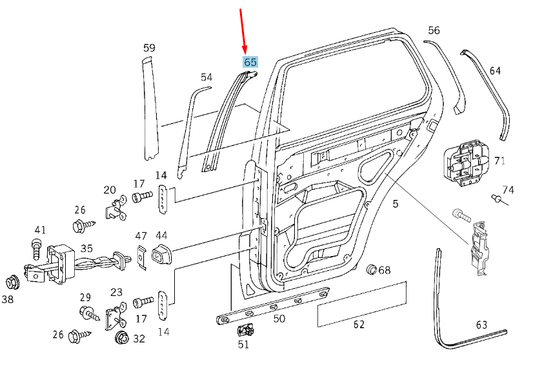 new mb ml w163 rear door b-pillar right sealing frame a1637301678 original