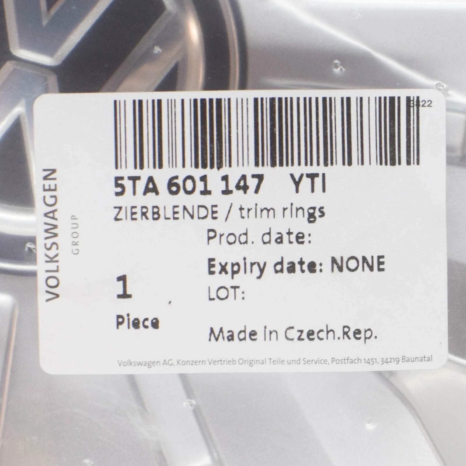NEW VOLKSWAGEN TOURAN 5T WHEEL TRIM RING COVER 16" 1PCS 5TA601147YTI ORIGINAL