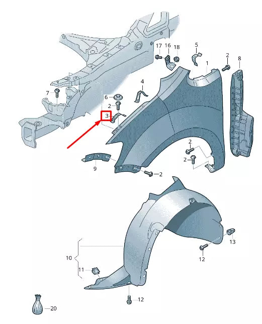 NEW VW SHARAN 7N FRONT RIGHT FENDER BRACKET 7N0821432B