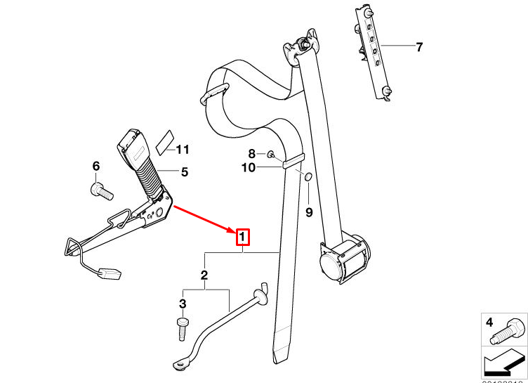 new mini cooper r50, r53 front left upper seatbelt 72117036883 7036883 original