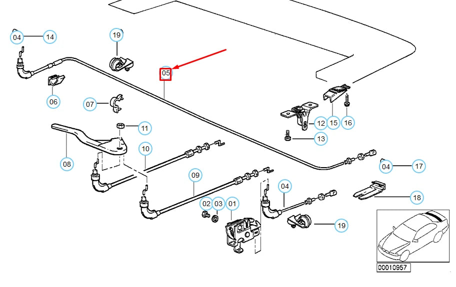 NEW BMW 3 CONVERTIBLE E36 FOLDING TOP RIGHT BOWDEN CABLE 51258164856 ORIGINAL