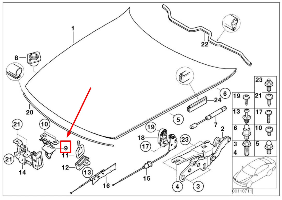 NEW BMW Z4 ROADSTER E85 HOOD SAFETY CATCH 51237047170 7047170 ORIGINAL