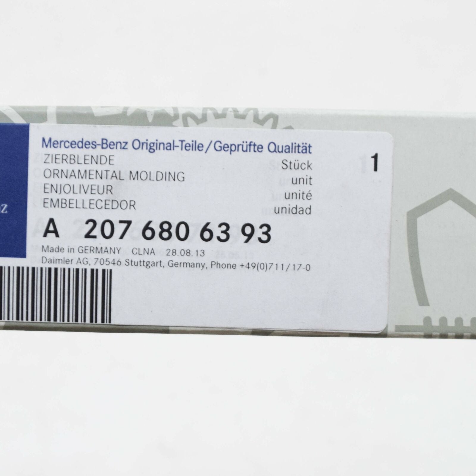 NEW MB E C207 CENTER CONSOLE REAR ORNAMENTAL MOULDING A2076806393 ORIGINAL