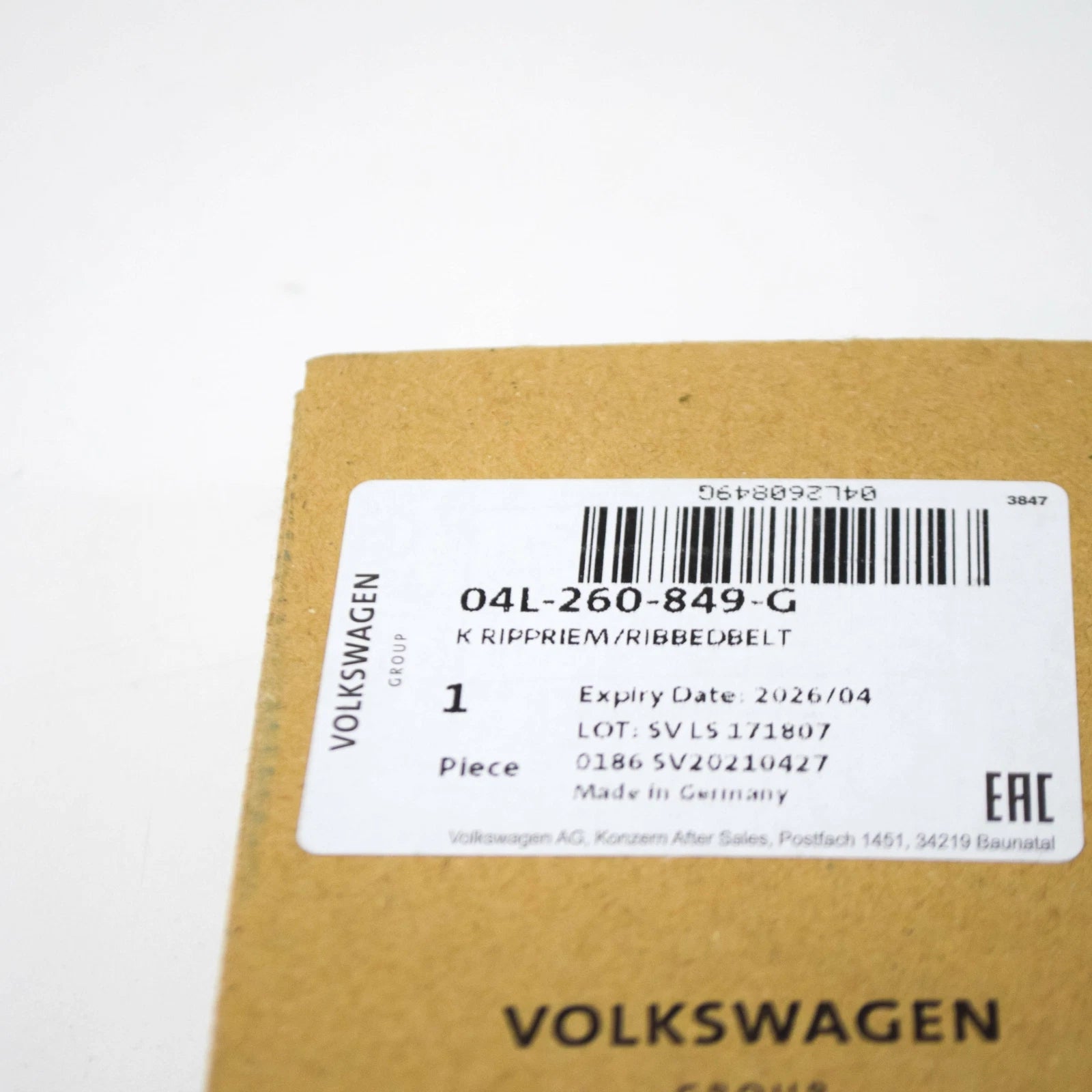 NEW AUDI A3 CABRIO 8V ENGINE POLY V-RIBBED BELT 04L260849G ORIGINAL