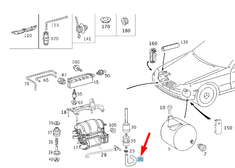 NEW MERCEDES-BENZ S W220 SUSPENSION AIR COMPRESSOR LINE A2203270082 ORIGINAL