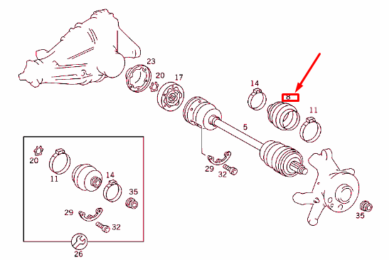 NEW MERCEDES-BENZ E W124 REAR AXLE SHAFT OUTSIDE BOOT A2013570091 ORIGINAL