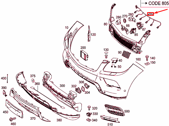 NEW MB ML W166 FRONT PARKTRONIC SYSTEM WIRING HARNESS A166540611564 ORIGINAL