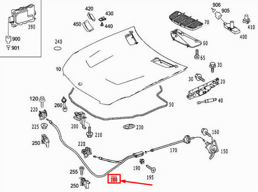 NEW MERCEDES-BENZ SL R230 ENGINE HOOD RELEASE CABLE A2308800059 ORIGINAL