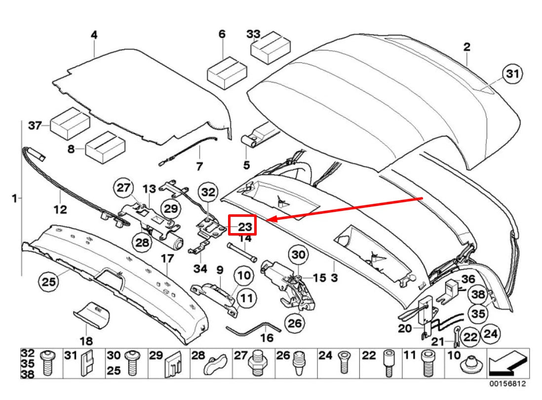 NEW BMW Z4 ROADSTER E85 CONVERTIBLE SOFT TOP LOCK 54347043870 7043870 ORIGINAL