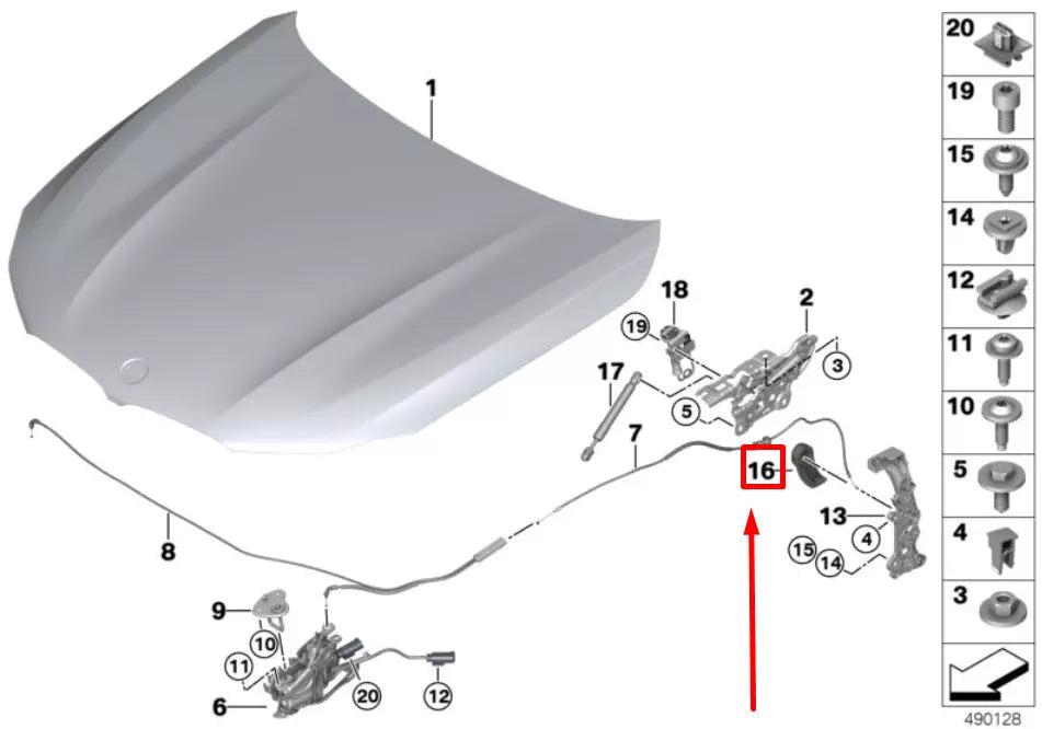 NEW BMW 5 G30 ENGINE HOOD MECHANISM LEVER 51237390755 7390755 ORIGINAL