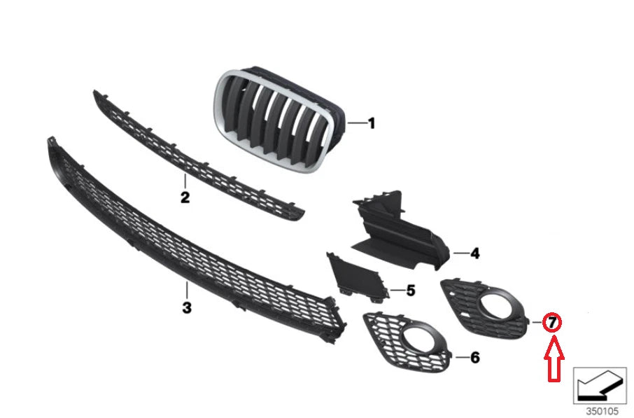 NEW BMW X5 E70 FRONT BUMPER RIGHT CLOSED FOG LIGHT M GRILLE 51118048022 ORIGINAL