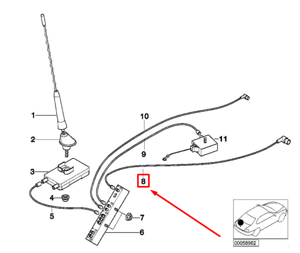 new bmw 3 e46 antenna cable diversity ng 61126912495 6912495 original
