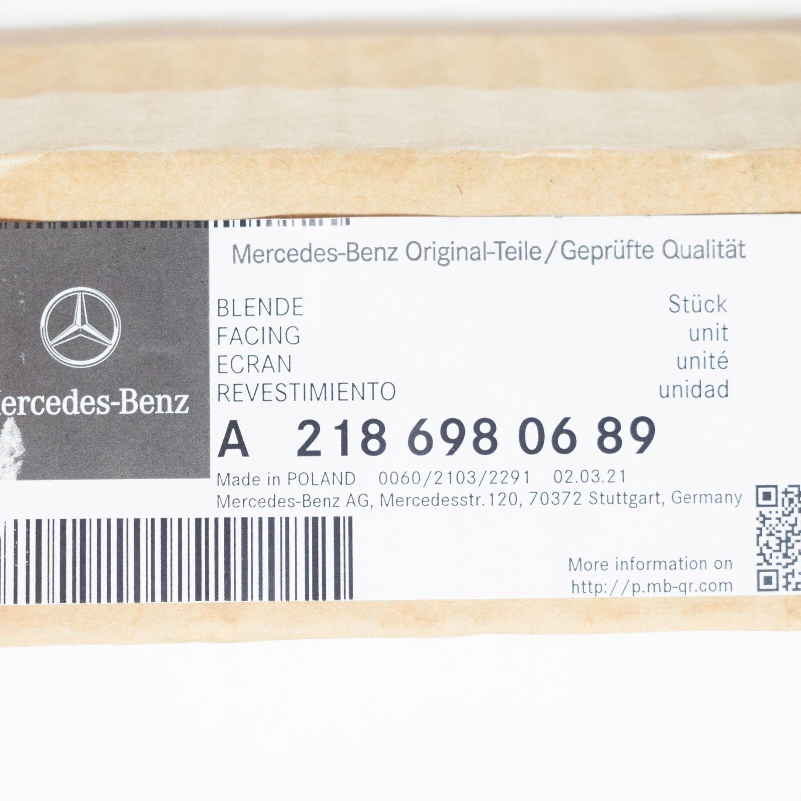 NEW MERCEDES-BENZ CLS C218 REAR BUMPER FOG LAMP MOLDING A2186980689 ORIGINAL