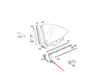 new mb sl r230 rear side window left outside rail a2306700338 original