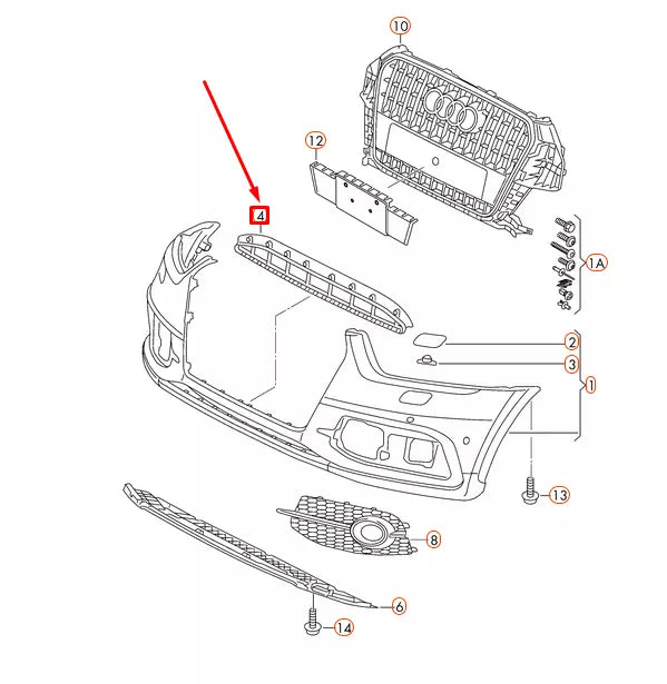 NEW AUDI Q3 8U FRONT BUMPER CENTER LOWER GRILLE 8U0807683 ORIGINAL