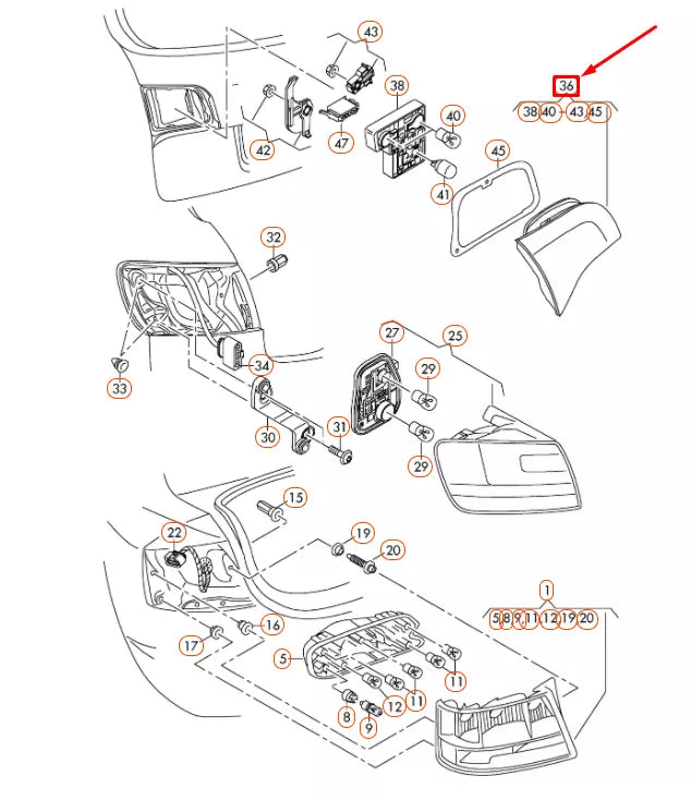 NEW AUDI A6 C6 REAR RIGHT INNER TAILLIGHT 4F9945094E