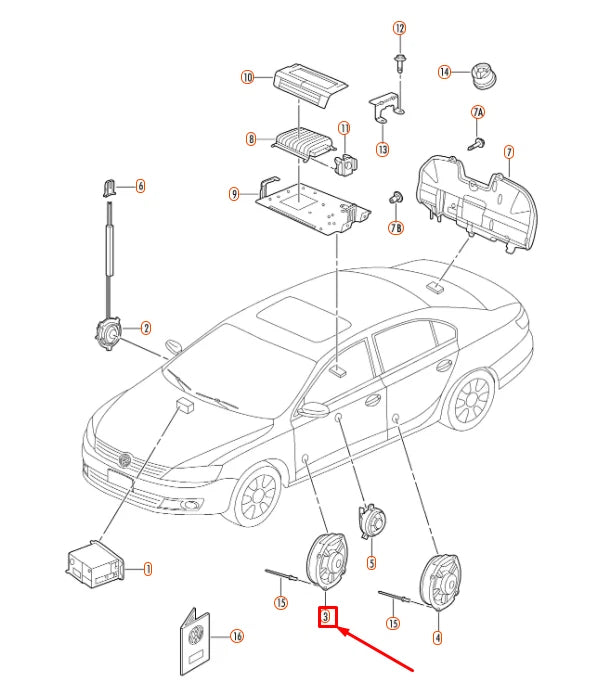 NEW VOLKSWAGEN JETTA A6 FRONT DOOR BASS LOUDSPEAKER 5C6035453A ORIGINAL