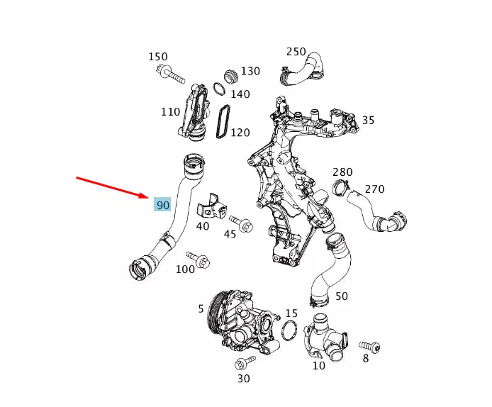 NEW MB B W246 ENGINE TO WATER PUMP FEED COOLANT HOSE A6512000182 ORIGINAL