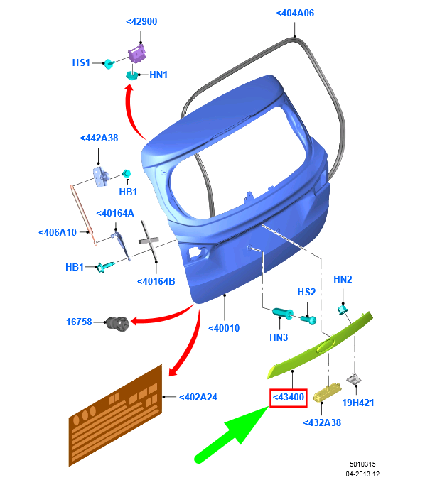 new ford b-max b232 tailgate handle 2019934 av11-r43400-afxwaa original