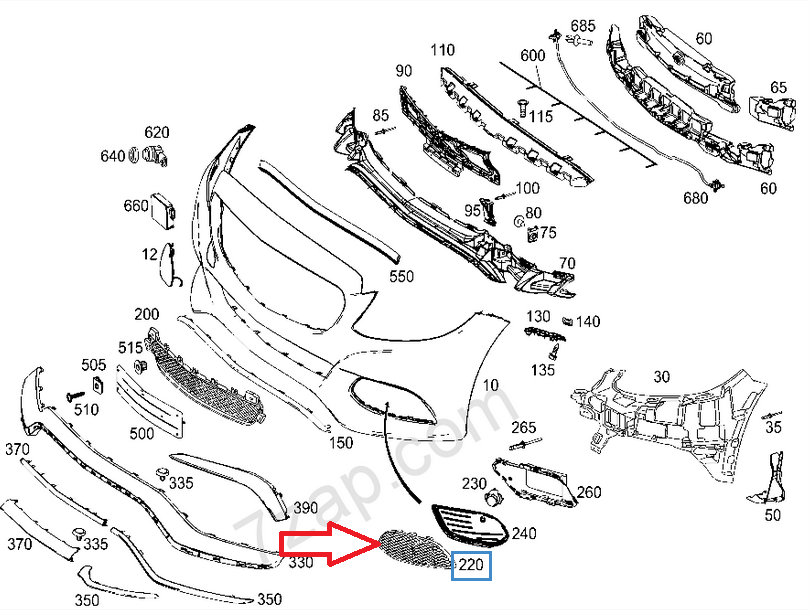 NEW MERCEDES-BENZ C-CLASS W205 FRONT BUMPER RIGHT GRILLE A2058852823 ORIGINAL