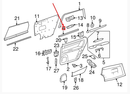 new mercedes-benz r w251 rear right door window trim a2516907080 original