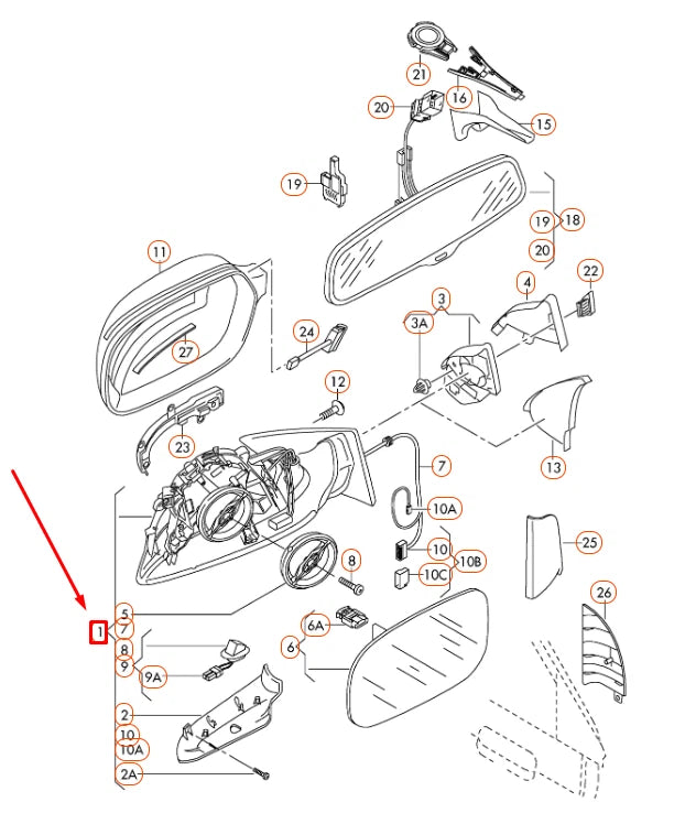 NEW AUDI A3 8P FRONT LEFT DOOR MIRROR EXTERIOR LHD 8P1858531EB01C