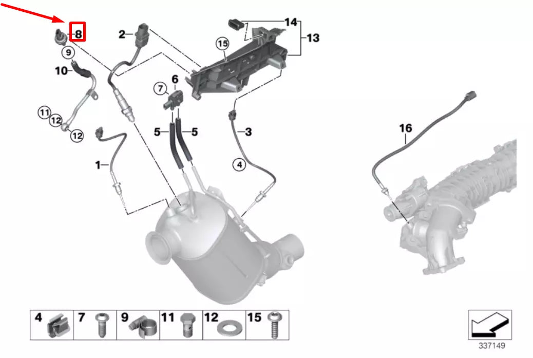 NEW BMW X5 F15, F85 DPF PRESSURE SENSOR 8507634 13628507634 ORIGINAL