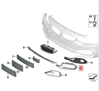 NEW BMW 4 COUPE F32 LCI FRONT LEFT GRILLE TRIM SPORT LINE 51117432619 ORIGINAL