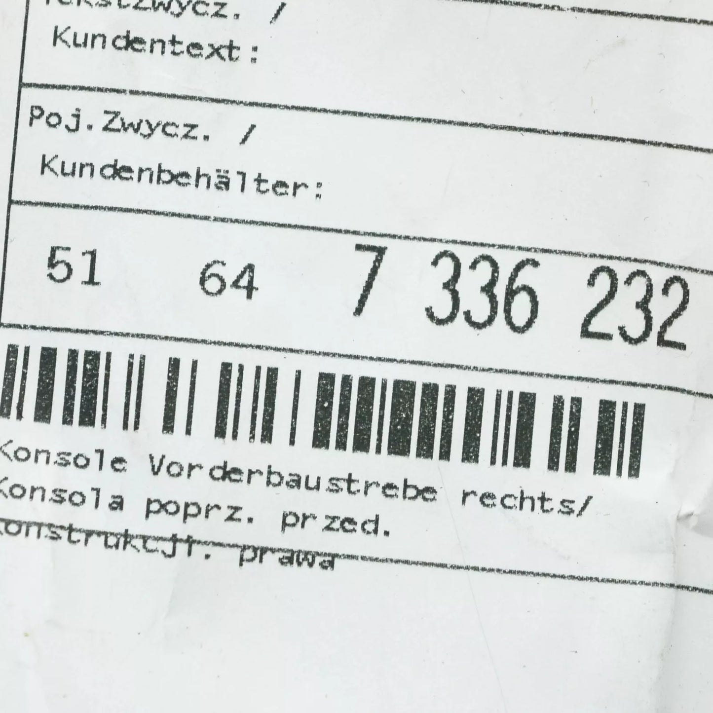 NEW BMW I8 I12 FRONT BRACE RIGHT BRACKET 51647336232 ORIGINAL