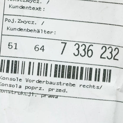 NEW BMW I8 I12 FRONT BRACE RIGHT BRACKET 51647336232 ORIGINAL