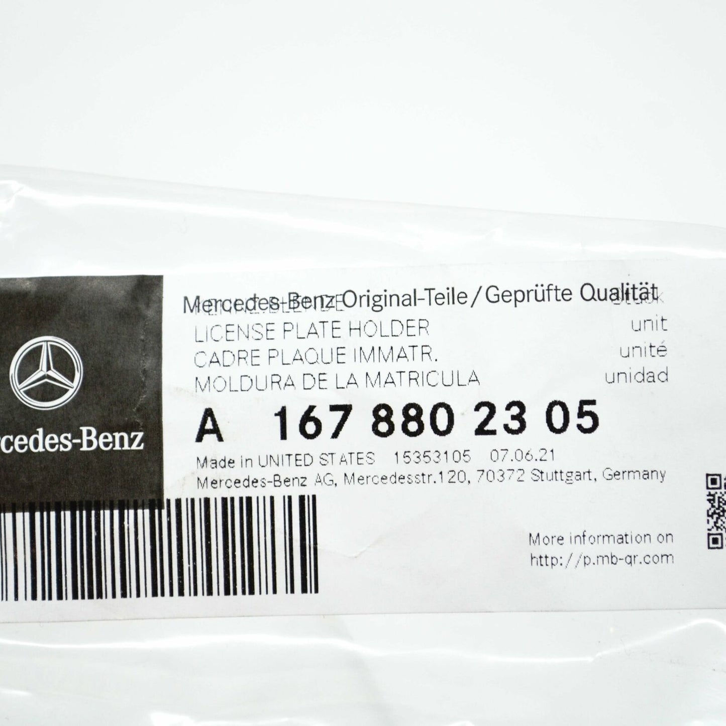 NEW MERCEDES-BENZ GLE W167 FRONT BUMPER NUMBER LICENSE PLATE A1678802305