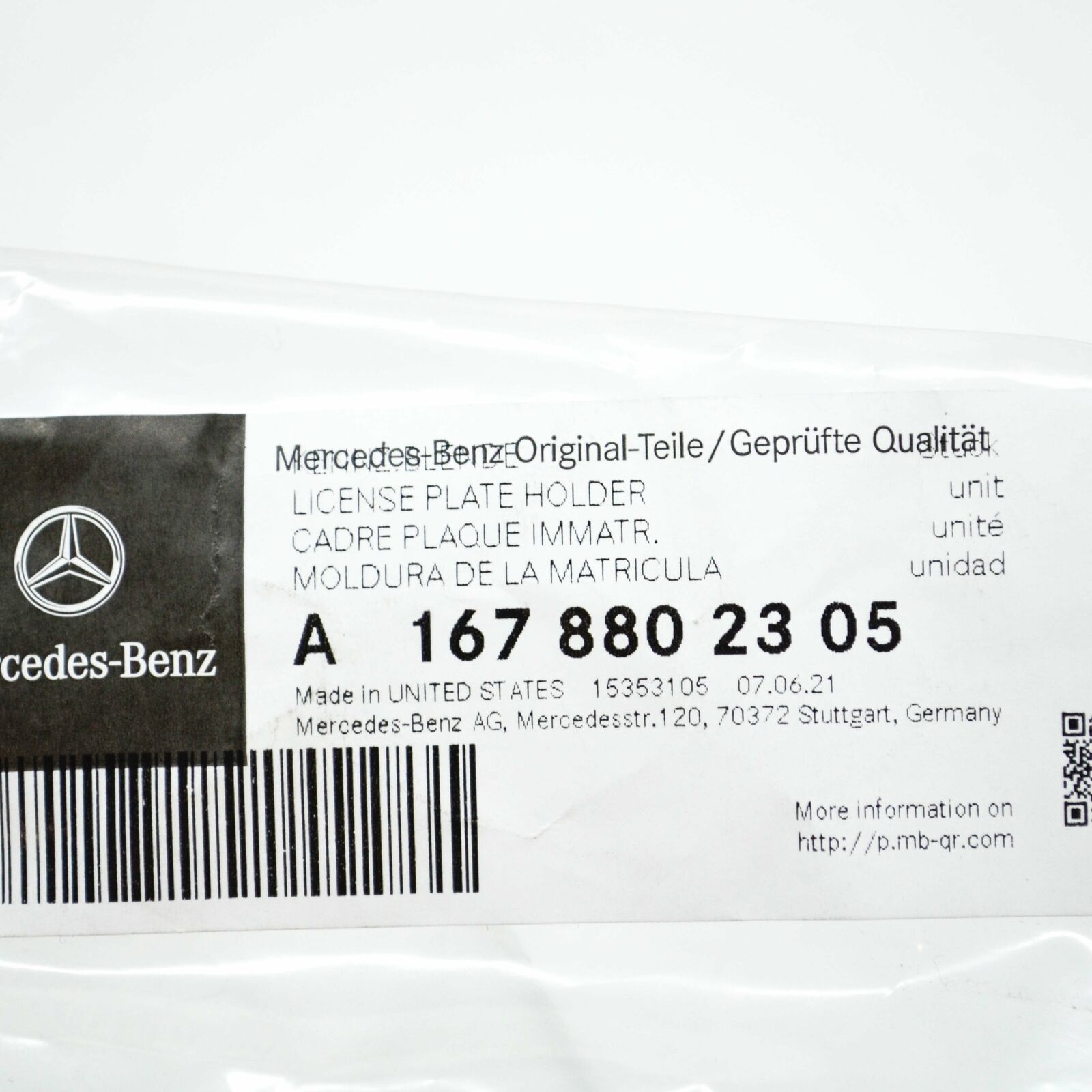 NEW MERCEDES-BENZ GLE W167 FRONT BUMPER NUMBER LICENSE PLATE A1678802305