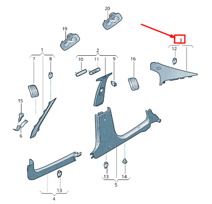 new skoda superb mk2 3t left upper c-pillar trim 3t5867287c1dz original