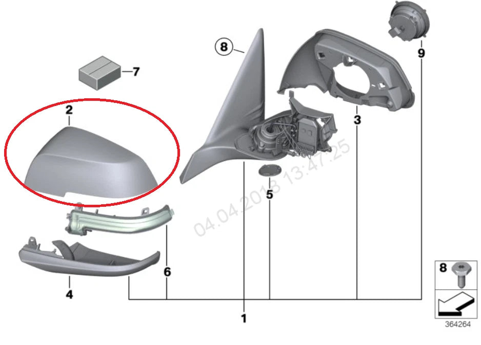 NEW BMW 3 F30 RIGHT WING MIRROR COVER CAP 7292746 51167292746 2016 ORIGINAL