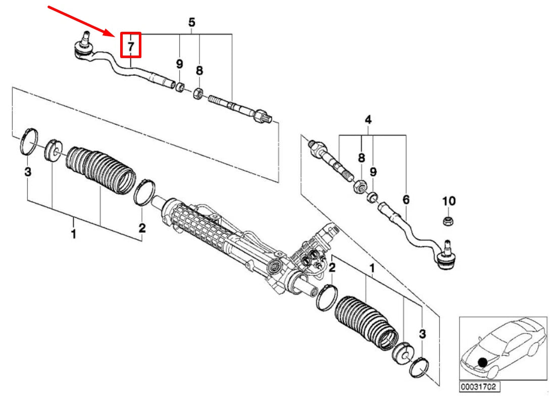 NEW BMW 3 CABRIO E46 STEERING TIE ROD END 2229368 32212229368 ORIGINAL