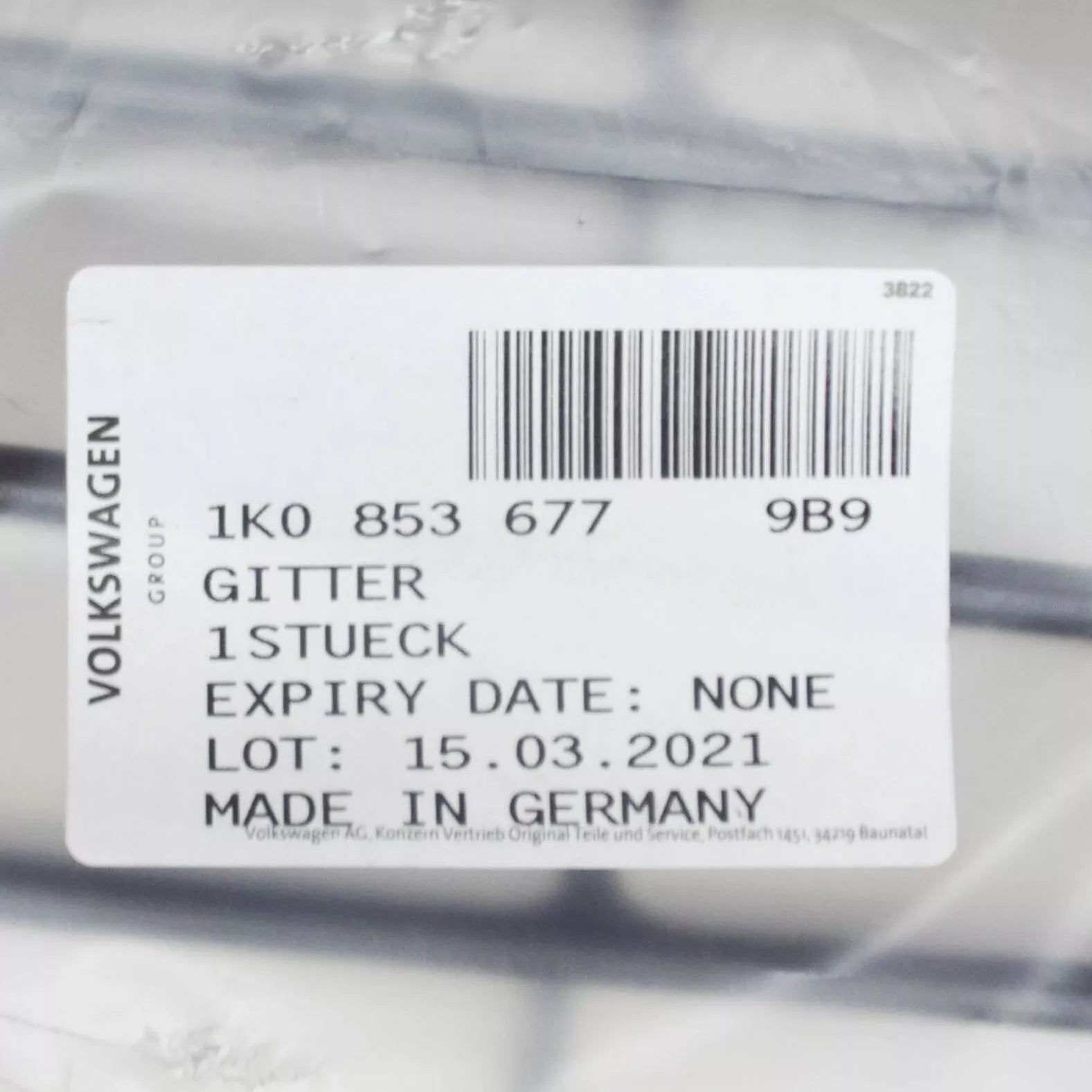 NEW VOLKSWAGEN GOLF MK5 FRONT BUMPER CENTER VENT GRILLE 1K08536779B9 ORIGINAL