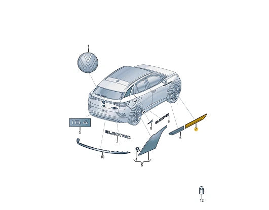 NEW VOLKSWAGEN ID.4 E21 WING LEFT MANUFACTURER BADGE PRO S 11K853689MIE ORIGINAL