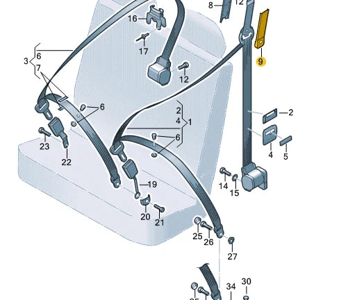 NEW VOLKSWAGEN TRANSPORTER T5 REAR SEATBELT OUTER COVER 7H08577179B9 ORIGINAL