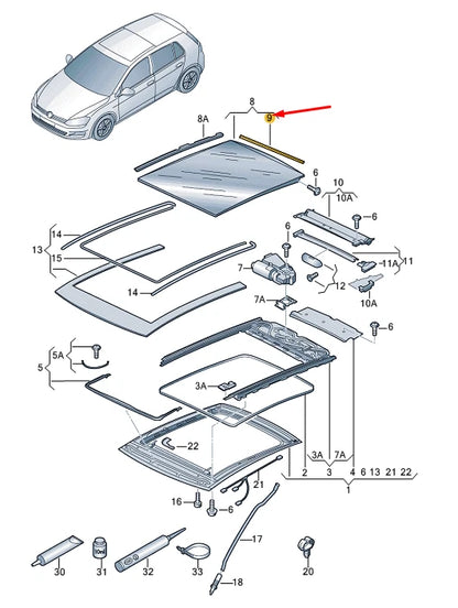 NEW VOLKSWAGEN GOLF MK7 ROOF GLASS COVER REAR SEAL 5G6877297A