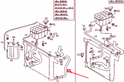 NEW MERCEDES-BENZ SL R129 RADIATOR LOWER HOSE A1295012482 ORIGINAL