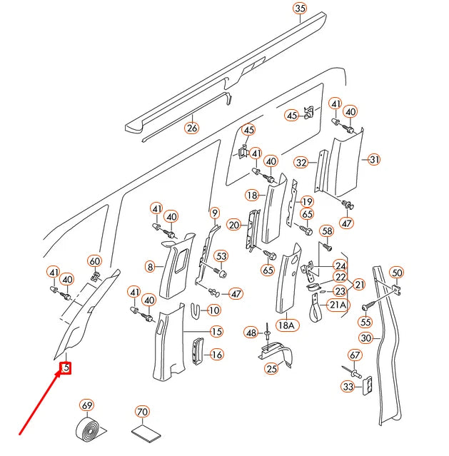 NEW VOLKSWAGEN TRANSPORTER T5 LEFT A-PILLAR TRIM LHD 7H7867233D ORIGINAL