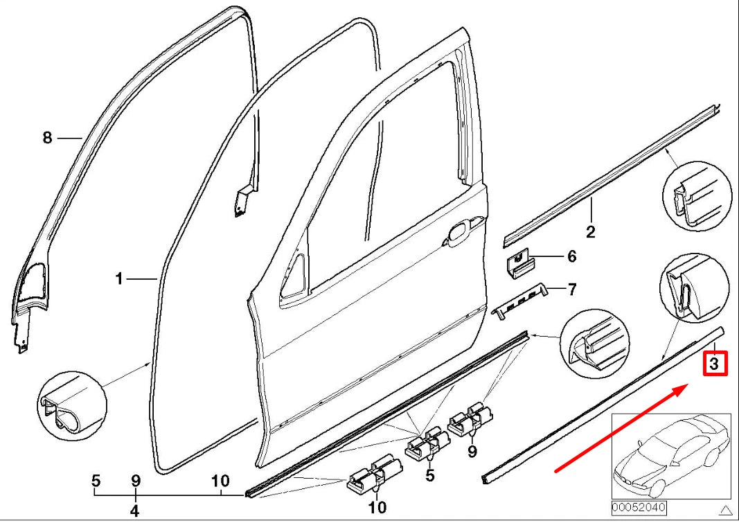 NEW BMW X5 E53 FRONT RIGHT DOOR WINDOW CHANNEL COVER 51328251592 8251592 NEE