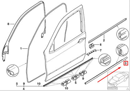 NEW BMW X5 E53 FRONT RIGHT DOOR WINDOW CHANNEL COVER 51328251592 8251592 NEE