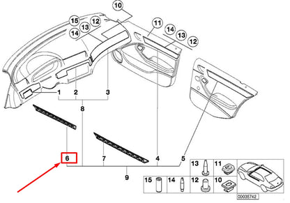 NEW BMW 3 E46 FRONT LEFT ALUMINUM DECOR STRIP 7047155 51457047155 ORIGINAL