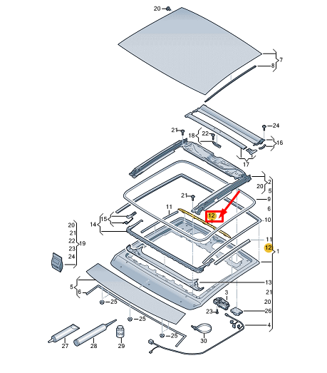 new vw golf cd mk8 rear sunroof retaining strip 2g0877179 original