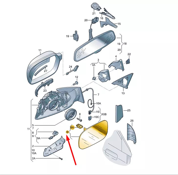 NEW AUDI A4 B8 FRONT RIGHT DOOR MIRROR GLASS 4F0857536AJ ORIGINAL