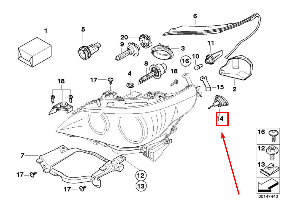 new bmw 5 e39 headlight level adjustment motor 8352206 67168352206 original