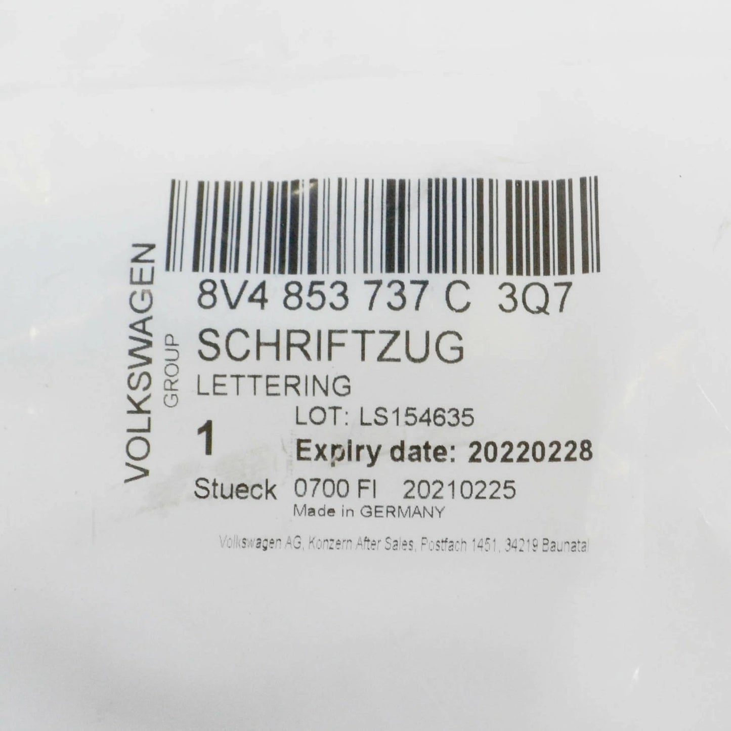 NEW AUDI A3 8V REAR EMBLEM BADGE 8V4853737C3Q7