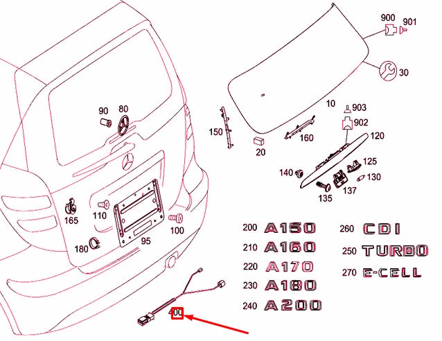 NEW MERCEDES-BENZ A W169 REAR TRUNK WIRING HARNESS A1695403135