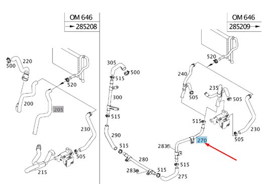 new mb vito w639 water return line to side member pipe a6398300416 original